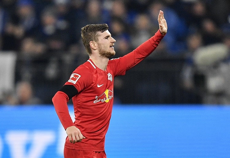RB Leipzig striker Timo Werner is delighted after a Bundesliga match