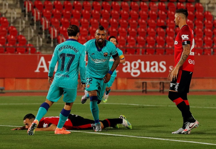 Barcelona's Arturo Vidal nets the opener in their La Liga clash against Mallorca