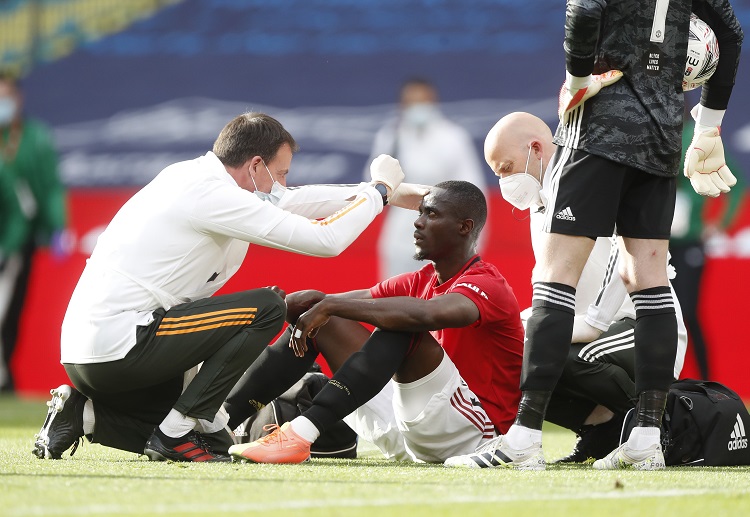 Manchester United's Eric Bailly has been stretched off during an FA Cup game