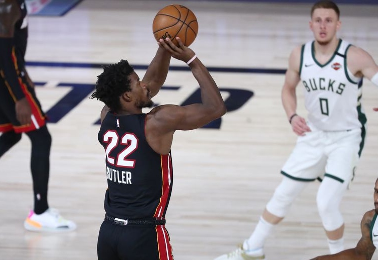 Miami Heat's Jimmy Butler in action during the game five of their NBA Playoffs match against the Milwaukee Bucks