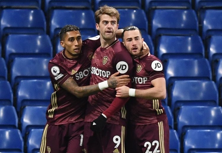 Patrick Bamford hits an early first half goal to give Leeds United a lead over Chelsea in Premier League