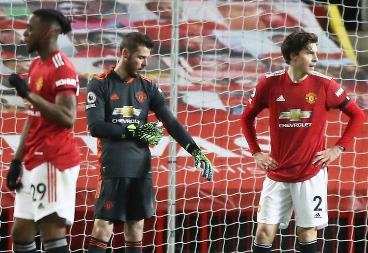 David de Gea is upset after Dominic Calvert-Lewin hit an equaliser in Manchester United-Everton match in Premier League