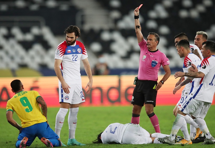Brazil’s Gabriel Jesus was shown a red card during Copa America quarter-finals