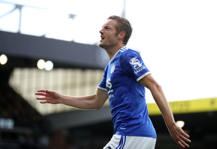 Jamie Vardy scored in Leicester City's last Premier League match against Manchester City at Etihad Stadium