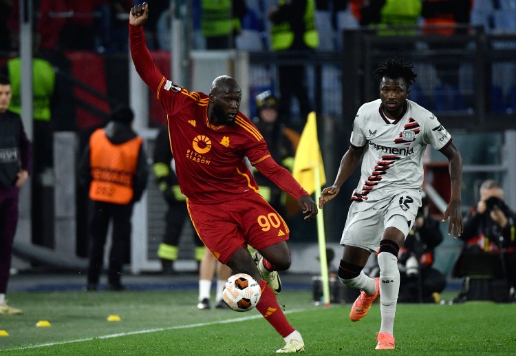 Romelu Lukaku in action during Roma's Europa League clash vs Leverkusen