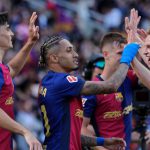 西甲联赛 莱万与拉菲尼亚将继续搭档锋线，巴萨距离百球仅一步之遥。