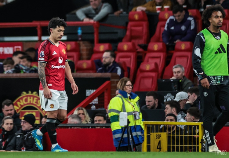 Lisandro Martinez was sent off for pulling the hair of Dominic Calvert-Lewin in their last Premier League clash